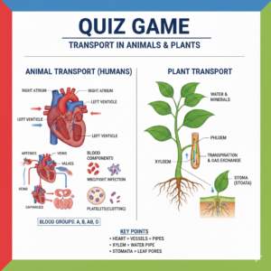 Quiz Game on TRANSPORT IN ANIMALS AND PLANTS